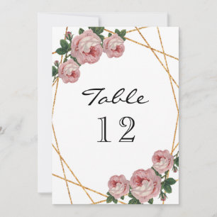 Elegant Gold Glitter Geo Pink Floral Table Number