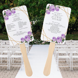 Elegant Gold Glitter Geo Purple Floral Wed Program Hand Fan