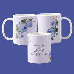 Elegant Gold Glitter Geometric Blue Floral Wed Coffee Mug<br><div class="desc">Personalise this with your names. Floral Wedding Elegant Gold Glitter Geometric design features an elegant faux gold glitter geometric frame pattern. Overlaid with watercolor roses and greenery foliage on two corners. Nice party favours for the reception or any event.</div>