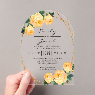Elegant Gold Glitter Geometric Orange Floral Wed Acrylic Invitations