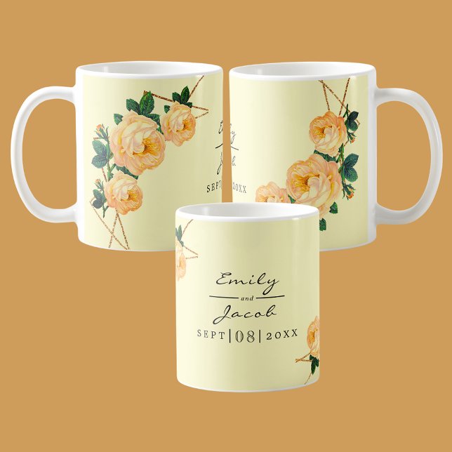 Elegant Gold Glitter Geometric Orange Floral Wed Coffee Mug (Elegant Gold Glitter Geometric Orange Floral Wed Coffee Mug)
