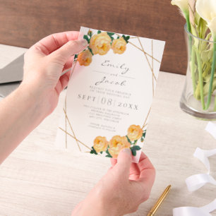 Elegant Gold Glitter Geometric Orange Wedding Vellum Invitations