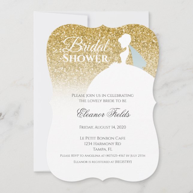 Elegant Gold Glitter Glam Bridal Shower Invitation (Front)