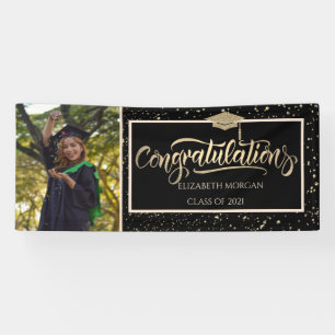 Elegant Gold Glitter Grad Cap,Photo Graduation  Banner