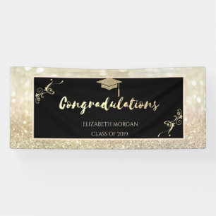 Elegant Gold Glitter Graduate Cap, Bokeh Banner