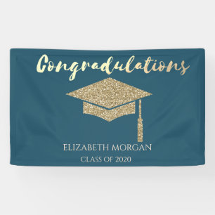 Elegant Gold Glitter Graduate Cap,Graduation Banner
