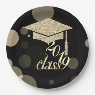 Elegant Gold Glitter Graduation Cap, Class 2019 Paper Plate