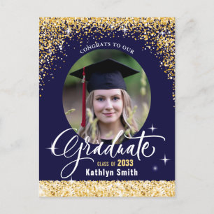 Elegant Gold Glitter Graduation Party Invitation Postcard