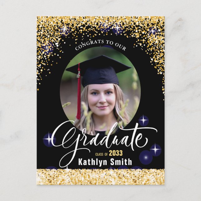 Elegant Gold Glitter Graduation Party Invitation  Postcard (Front)