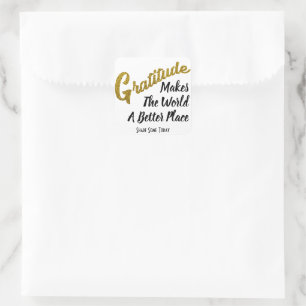 Elegant Gold Glitter Gratitude Typography Square Sticker