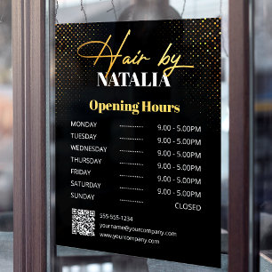 Elegant Gold Glitter Hair Salon Business Hours Window Cling