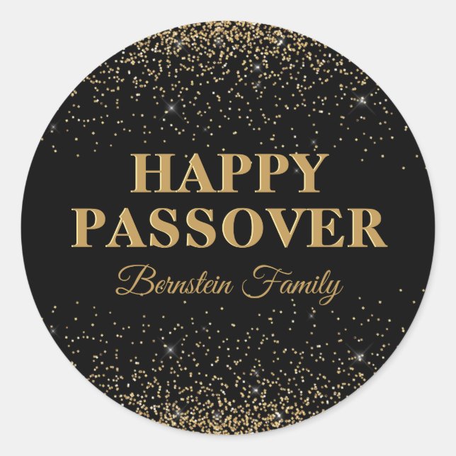 Elegant Gold Glitter Happy Passover Stickers (Front)