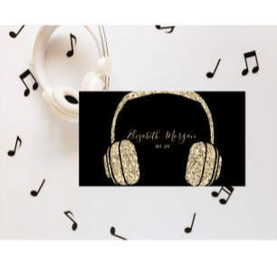 Elegant Gold Glitter Headphone DJ Business Card