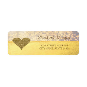 Elegant,Gold Glitter Heart,Bokeh Address Label