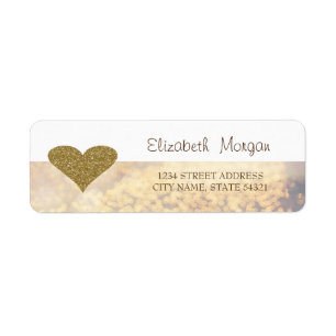 Elegant,Gold Glitter Heart,Bokeh Address Label