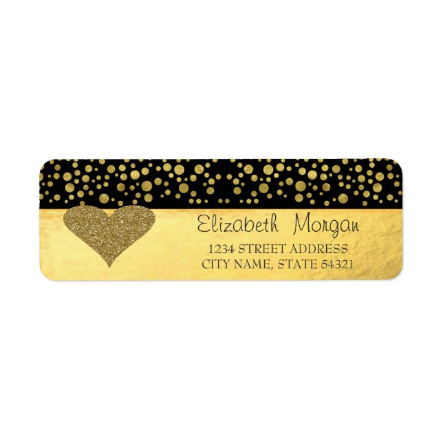 Elegant,Gold Glitter Heart,Confetti Address Label (Front)