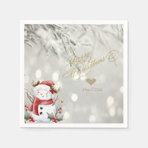 Elegant Gold Glitter Heart Snowman Napkin