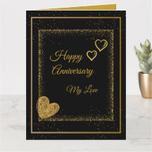 Elegant Gold Glitter Hearts & Frame Anniversary Ca