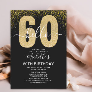 Elegant Gold Glitter "Hello 60" Birthday Invitation