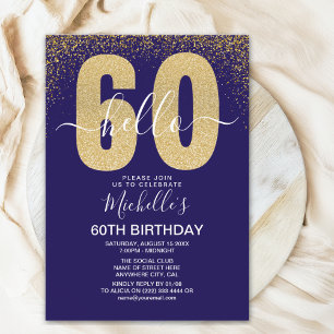 Elegant Gold Glitter "Hello 60" Birthday  Invitation