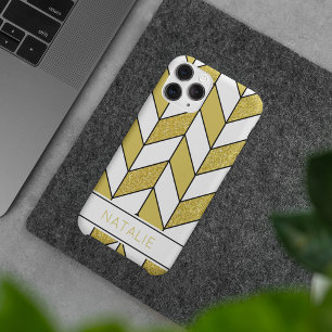 Elegant Gold Glitter Herringbone Chevron Pattern iPhone 11 Case
