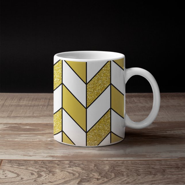 Elegant Gold Glitter Herringbone Chevron Pattern Coffee Mug (Creator Uploaded)