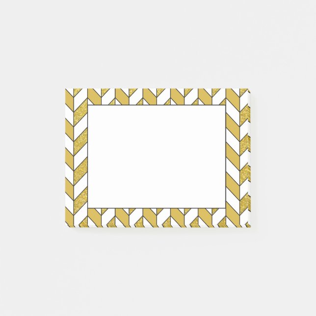 Elegant Gold Glitter Herringbone Chevron Pattern Post-it Notes (Front)