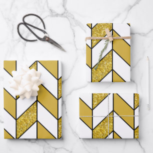 Elegant Gold Glitter Herringbone Chevron Pattern Wrapping Paper Sheet