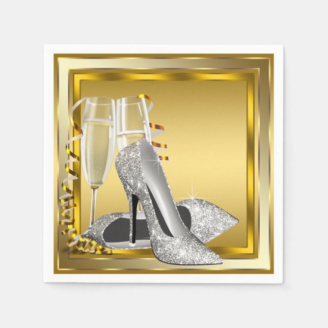 Elegant Gold Glitter High Heel Napkin (Front)