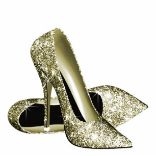 Elegant Gold Glitter High Heel Shoes Standing Photo Sculpture