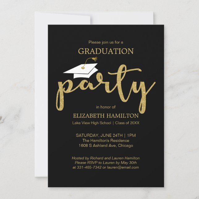 Elegant Gold Glitter High School Graduation Invite (Front)