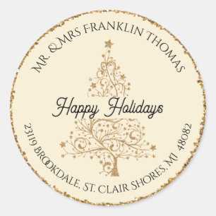 Elegant Gold Glitter Holiday Return Address Class Classic Round Sticker