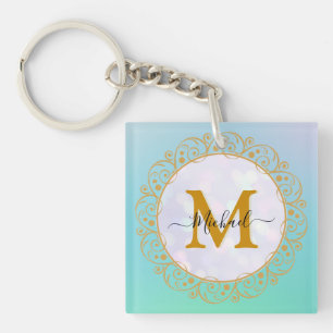 Elegant Gold Glitter Initial & Name Key Ring