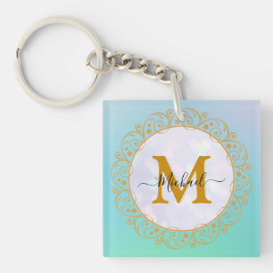 Elegant Gold Glitter Initial & Name Key Ring