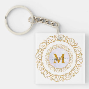 Elegant Gold Glitter Initial & Name Key Ring
