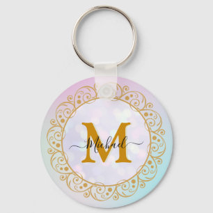 Elegant Gold Glitter Initial & Name Key Ring