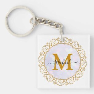 Elegant Gold Glitter Initial & Name Key Ring