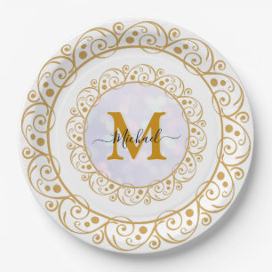 Elegant Gold Glitter Initial & Name Paper Plate