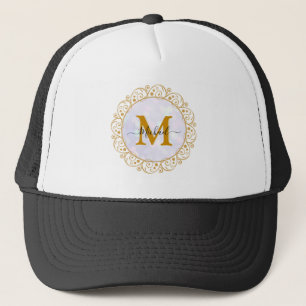Elegant Gold Glitter Initial & Name Trucker Hat