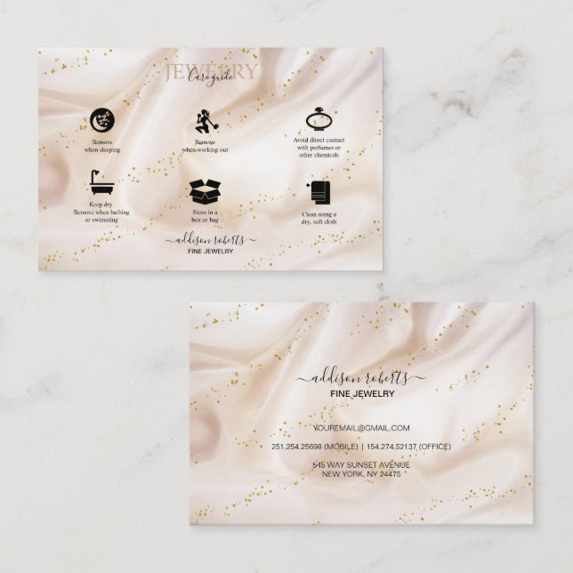 Elegant Gold Glitter Jewellery Care Business Card (Front/Back)