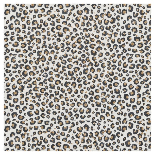 Elegant Gold Glitter Leopard Pattern Fabric (Close Up)