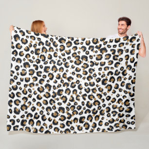 Elegant Gold Glitter Leopard Pattern Fleece Blanket