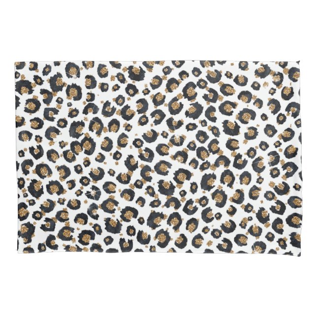 Elegant Gold Glitter Leopard Pattern Pillowcase (Front)
