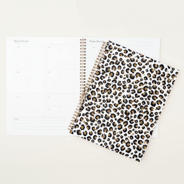 Elegant Gold Glitter Leopard Pattern Planner (Display)