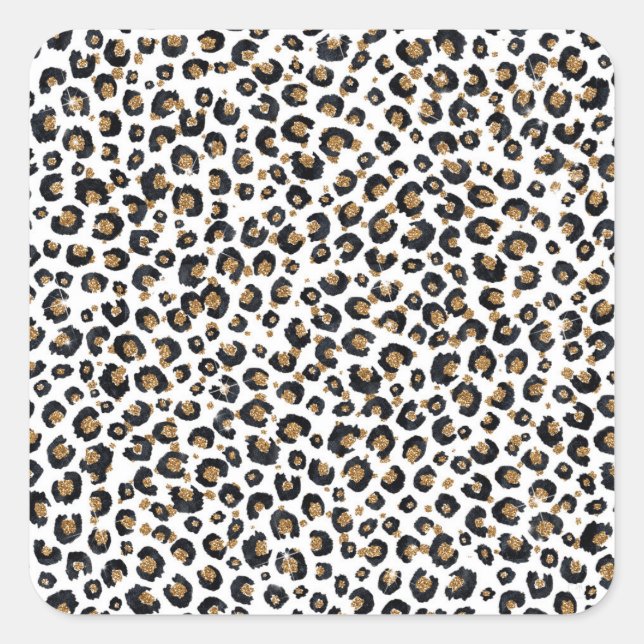 Elegant Gold Glitter Leopard Pattern Square Sticker (Front)