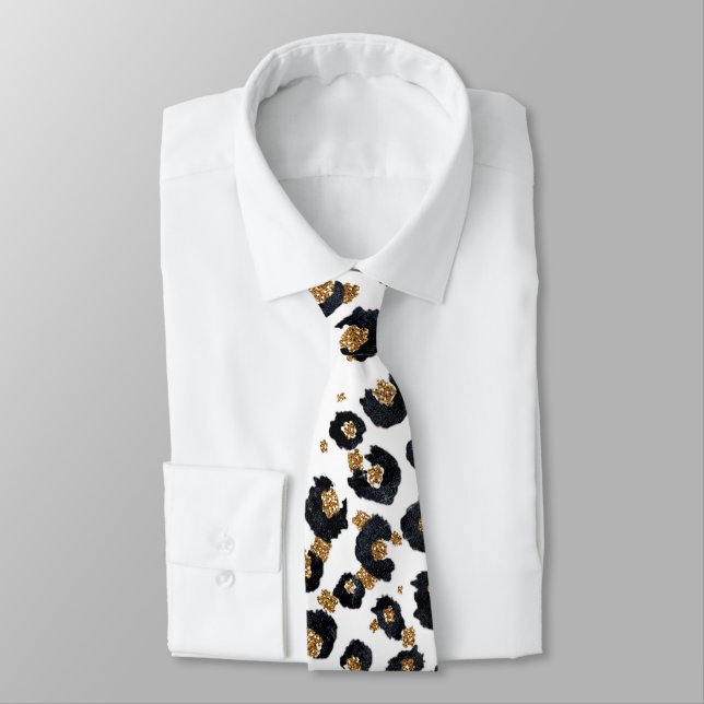 Elegant Gold Glitter Leopard Pattern Tie (Tied)