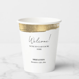 Elegant Gold Glitter Line Minimal Wedding Welcome Paper Cups