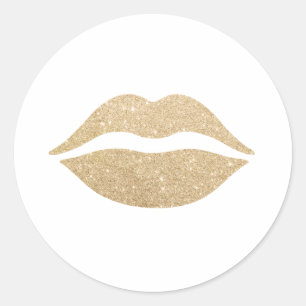 elegant gold glitter lips classic round sticker