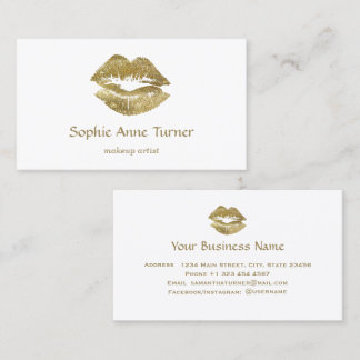 Elegant Gold Glitter Lips Makeup Artist Business Card