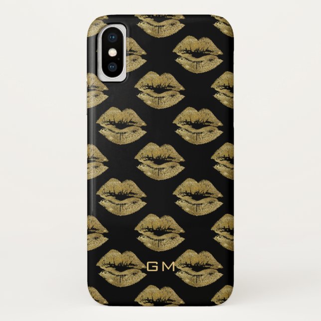 Elegant Gold Glitter Lips Pattern Case-Mate iPhone Case (Back)